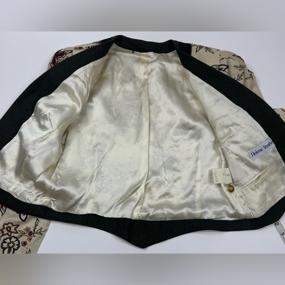 Vintage Helene Straber Silk Embroidered Puff Sleeve Crop Jacket Size 38 US 8 - Picture 11 of 15